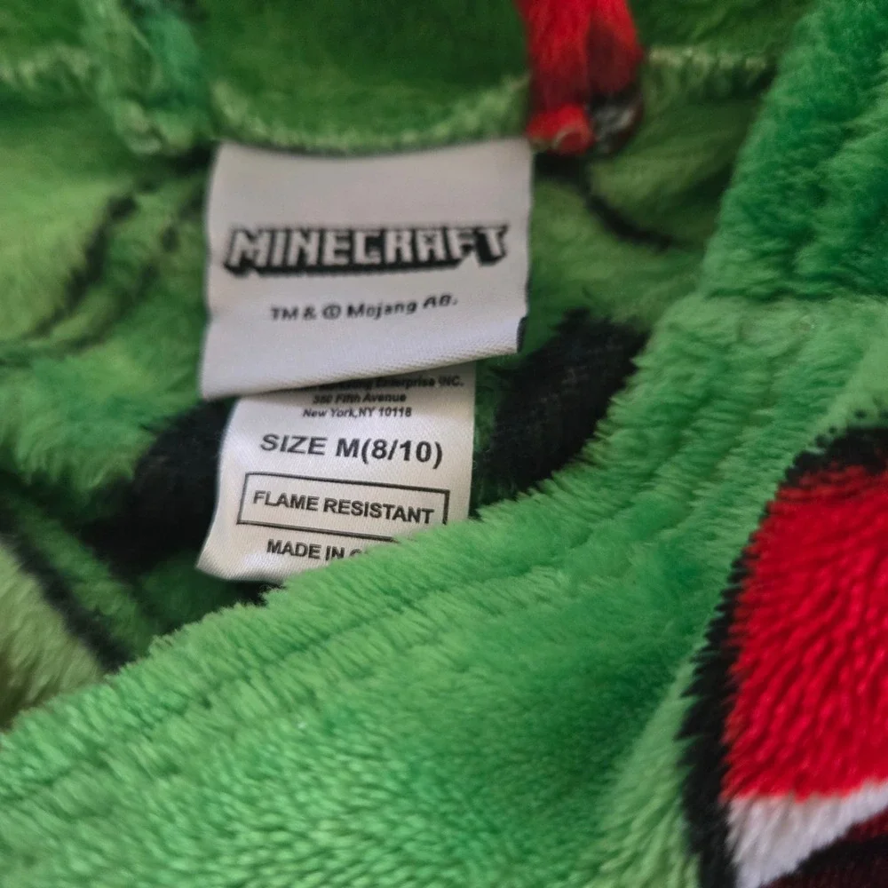 Minecraft Boys Green Creeper TNT Fleece Hooded Bathrobe Size M 8/10 Plush Gamer